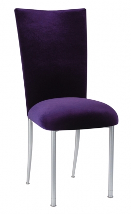 Deep Purple Velvet Chair Cover and Cushion on Silver Legs (2)