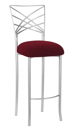 Silver Fanfare Barstool with Cranberry Boxed Prima Velvet Cushion (2)