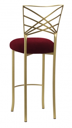 Gold Fanfare Barstool with Cranberry Velvet Cushion (1)