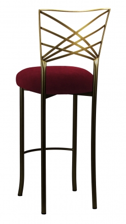 Two Tone Gold Fanfare Barstool with Cranberry Velvet Cushion (1)