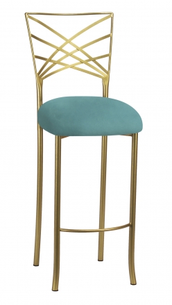 Gold Fanfare Barstool with Turquoise Suede Cushion (2)