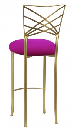 Gold Fanfare Barstool with Magenta Stretch Knit Cushion (1)