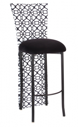 Black and White Kaleidoscope Barstool Jacket with Black Suede Cushion on Brown Legs (2)
