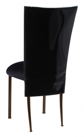 Black Patent 3/4 Chair Cover with Black Stretch Knit Cushion on Brown Legs (1)