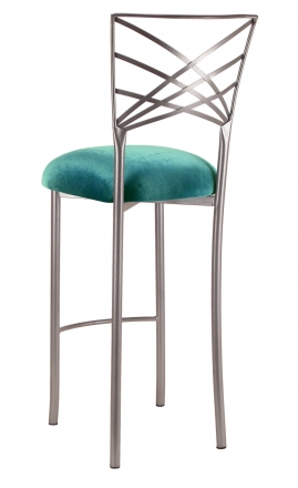 Silver Fanfare Barstool with Turquoise Velvet Cushion (1)
