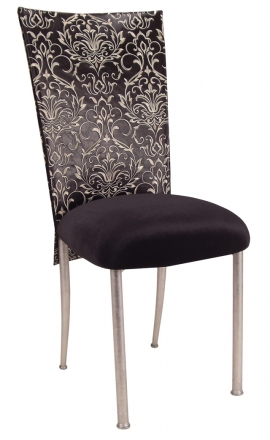 Black and White Dynasty Chair Cover with Black Stretch Knit Cushion on Silver Legs (2)