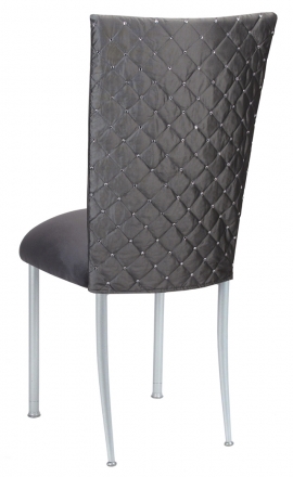 Charcoal Diamond Tufted Taffeta Chair Cover with Charcoal Suede Cushion on Silver Legs (1)