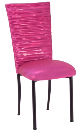 Chloe Metallic Fuchsia Stretch Knit Chair Cover and Cushion on Brown Legs (2)