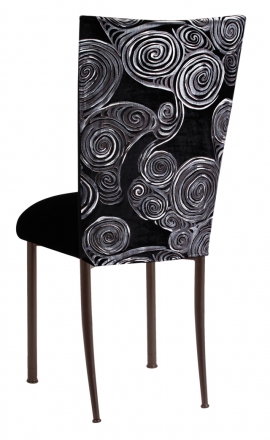 Black Swirl Velvet Chair Cover with Black Velvet Cushion on Brown legs (1)