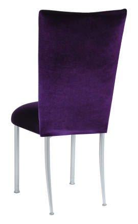Deep Purple Velvet Chair Cover and Cushion on Silver Legs (1)