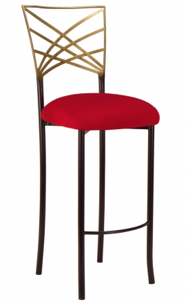 Two Tone Gold Fanfare Barstool with Red Stretch Knit Cushion (2)