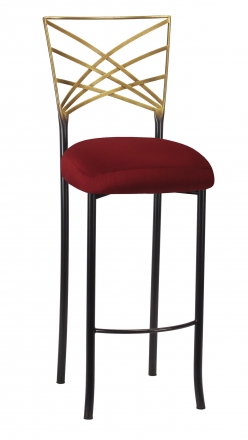 Two Tone Fanfare Gold Barstool with Burnt Red Dupioni Boxed Cushion (2)