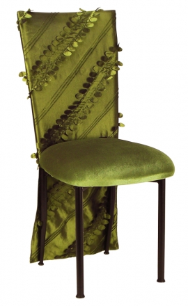 Olive Taffeta Petals Chair Cover and Cushion on Brown Legs (2)
