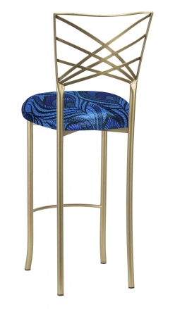 Gold Fanfare Barstool with Blue and Purple Peacock Knit Cushion (1)
