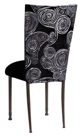 Black Swirl Velvet Chair Cover with Black Velvet cushion on Mahogany Legs (1)