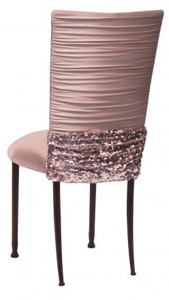 Chloe Blush Chair Cover with Bedazzle Band and Blush Stretch Knit Cushion on Mahogany Legs (1)