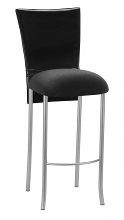 Black Patent Barstool Cover with Bow Belt and Cushion on Silver Legs (2)