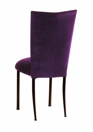 Eggplant Velvet Chair Cover and Cushion on Brown Legs (1)