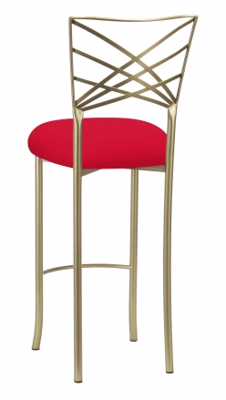 Gold Fanfare Barstool with Million Dollar Red Knit Cushion (1)