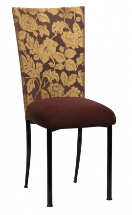 Gold and Brown Damask Chair Cover with Chocolate Suede Cushion with Brown Legs (2)