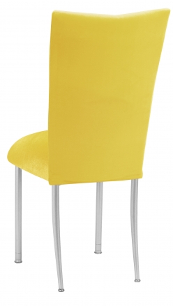 Sunshine Yellow Velvet Chair Cover and Cushion on Silver Legs (1)