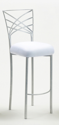 Silver Fanfare Barstool with White Stretch Knit Cushion (2)