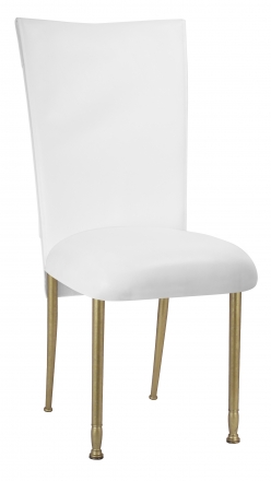 White Tiered Leatherette Chair Cover and Cushion on Gold Legs (2)