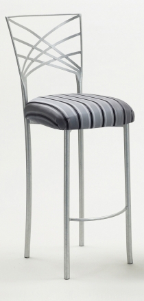 Silver Fanfare Barstool with Charcoal Stripe Cushion (2)
