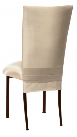 Champagne Dupioni Chair Cover with Champagne Bengaline Cushion on Brown Legs (1)