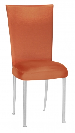 Orange Taffeta Chair Cover with Boxed Cushion on Silver Legs (2)