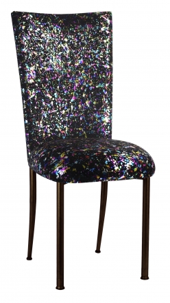 Black Paint Splatter Chair Cover and Cushion on Brown Legs (2)