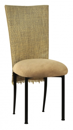 Burlap Fancy 3/4 Chair Cover with Camel Suede Cushion on Black Legs (2)