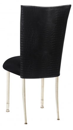 Matte Black Croc Chair Cover with Black Stretch Knit Cushion on Ivory Legs (1)