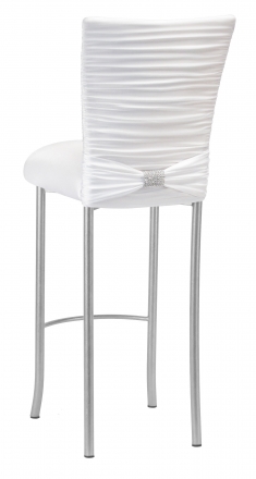 Chloe White Stretch Knit Barstool Cover with Rhinestone Accent Band and Cushion on Silver Legs (1)
