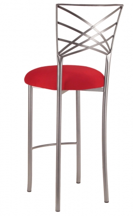 Silver Fanfare Barstool with Red Stretch Knit Cushion (1)