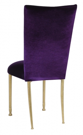 Deep Purple Velvet Chair Cover and Cushion on Gold Legs (1)