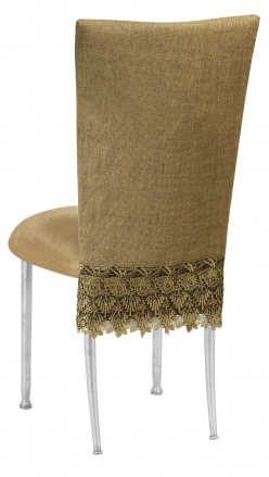 Burlap Flamboyant 3/4 Chair Cover with Camel Suede Cushion on Silver Legs (1)