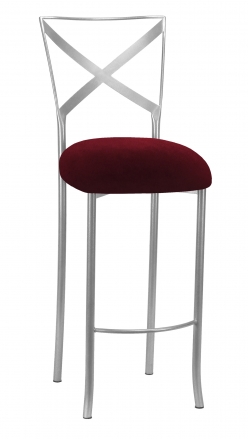 Silver Simply X Barstool with Cranberry Velvet Cushion (2)