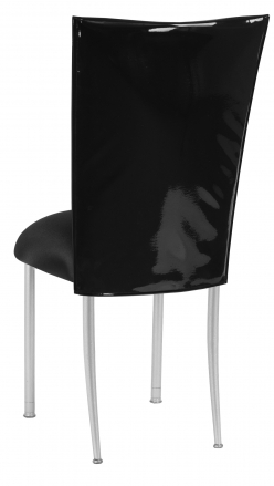 Black Patent Leather Chair Cover with Black Stretch Knit Cushion on Silver Legs (1)
