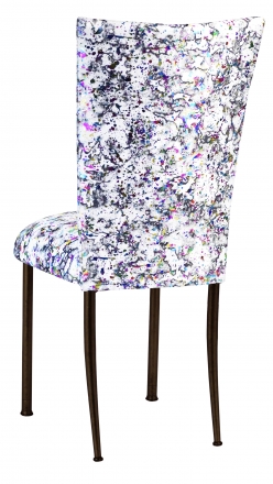 White Paint Splatter Chair Cover and Cushion on Brown Legs (1)