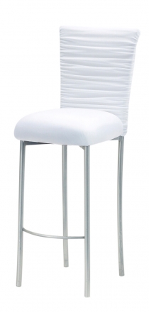Chloe White Stretch Knit Barstool Cover with Jewel Band and Cushion on Silver Legs (2)