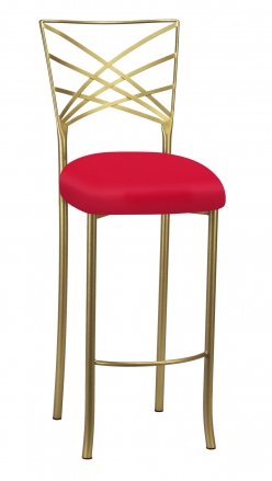 Gold Fanfare Barstool with Million Dollar Red Knit Cushion (2)