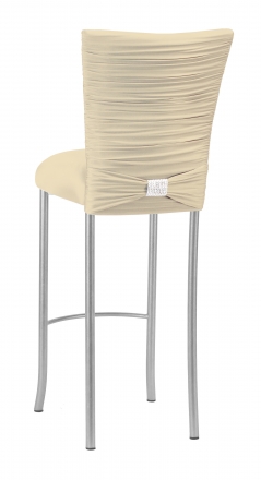 Chloe Ivory Stretch Knit Barstool Cover with Rhinestone Accent Band and Cushion on Silver Legs (1)