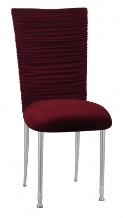Chloe Cranberry Velvet Chair Cover and Cushion on Silver Legs (2)
