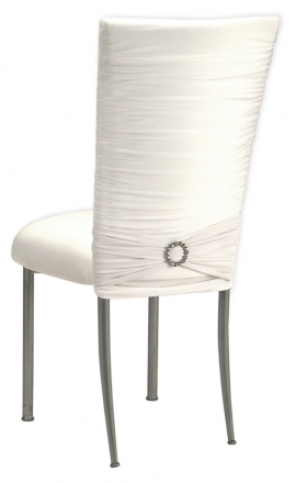 Chloe White Stretch Knit Chair Cover, Jewel Band and Cushion on Silver Legs (1)
