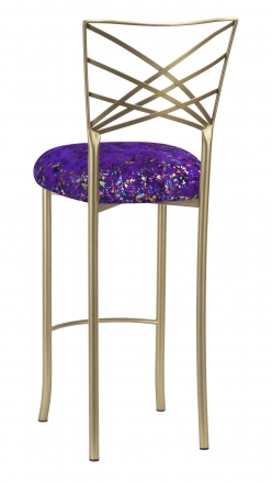 Gold Fanfare Barstool with Purple Paint Splatter Knit Cushion (1)
