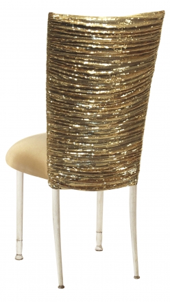 Gold Bedazzled Chair Cover with Gold Stretch Knit Cushion on Ivory Legs (1)