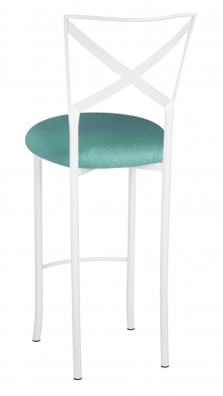Simply X White Barstool with Turquoise Velvet Cushion (1)
