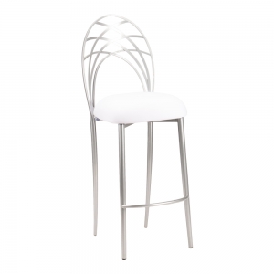 Silver Piazza Barstool with White Suede Cushion (2)