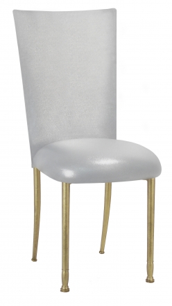 Metallic Silver Stretch Knit Chair Cover and Cushion on Gold Legs (2)